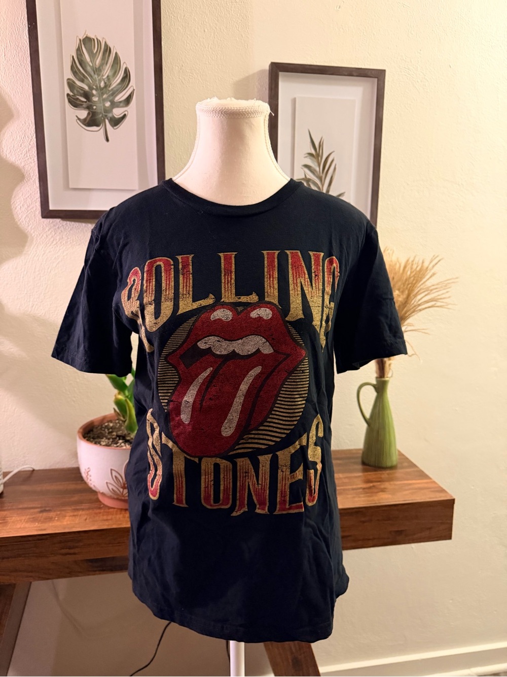 Rolling Stones Black Graphic Band T Shirt Tongue Logo Rock Concert Tee Size S
